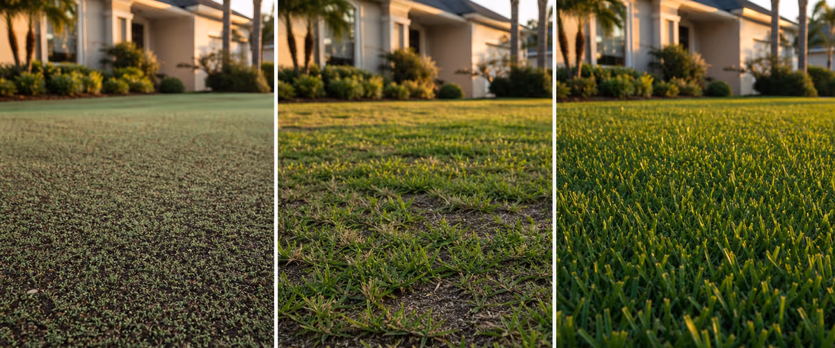 Healthy established lawn 90 days after hydroseeding