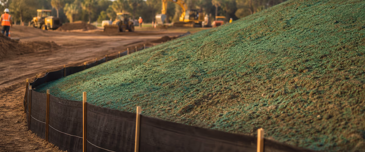 Hydromulch applied for erosion control on a Florida construction slope