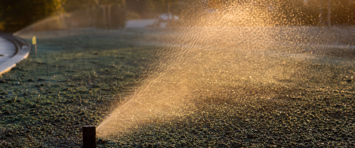 Irrigation system watering a newly hydroseeded Florida lawn